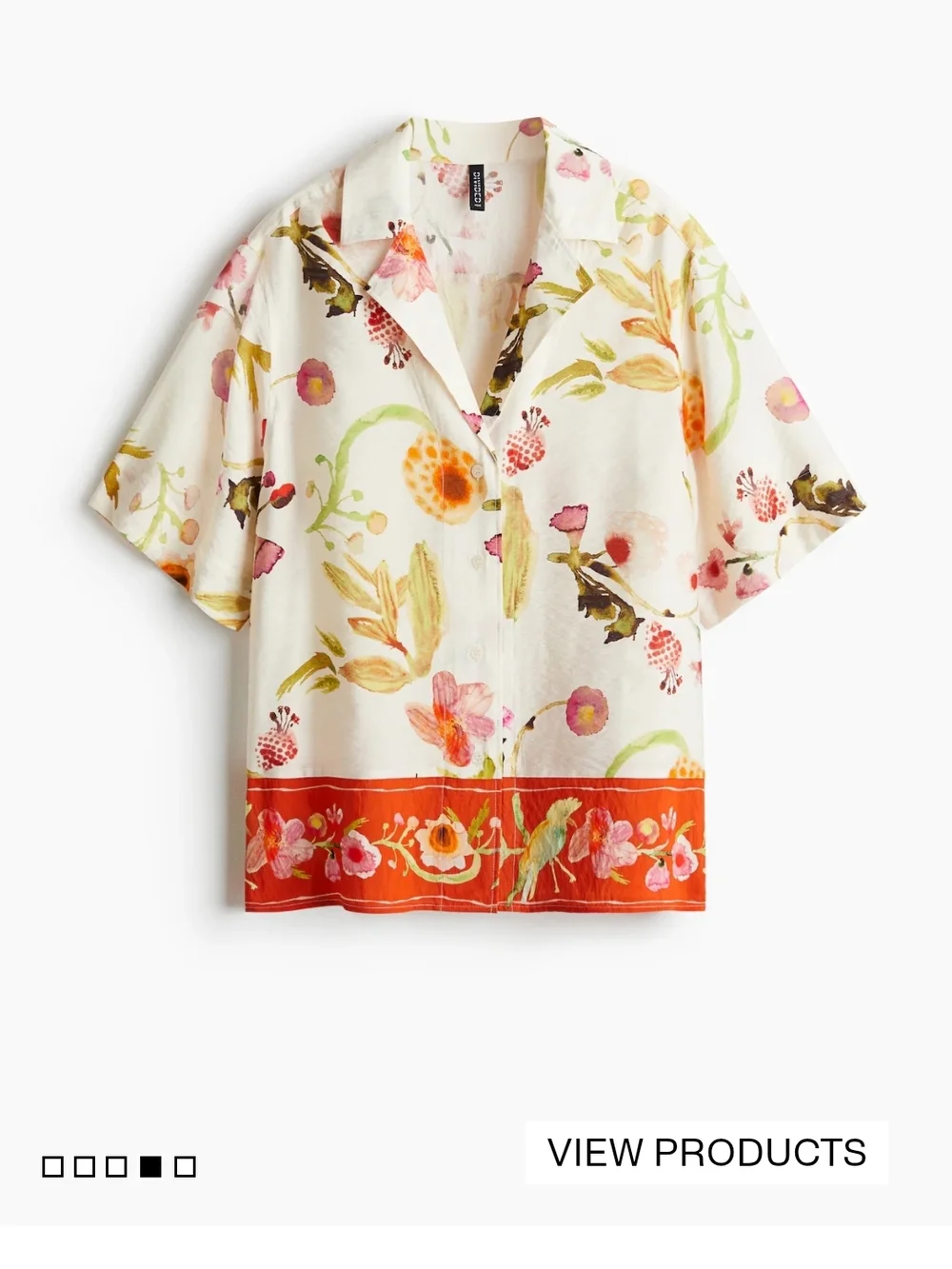 Floral Birds Loose Fit Resort Camp  Button Up Short Sleeve Shirt H&M EUC XS - Picture 3 of 15